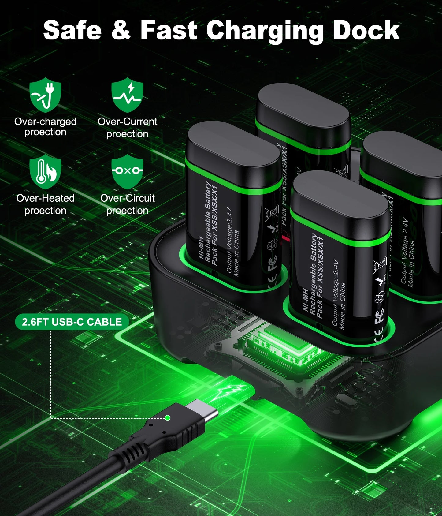 Charger for Xbox Rechargeable Battery Pack, 4 X 3600Mwh Xbox One Controller Battery Packs for Xbox Series X/S/Xbox One/S/X/Elite,Xbox Accessories