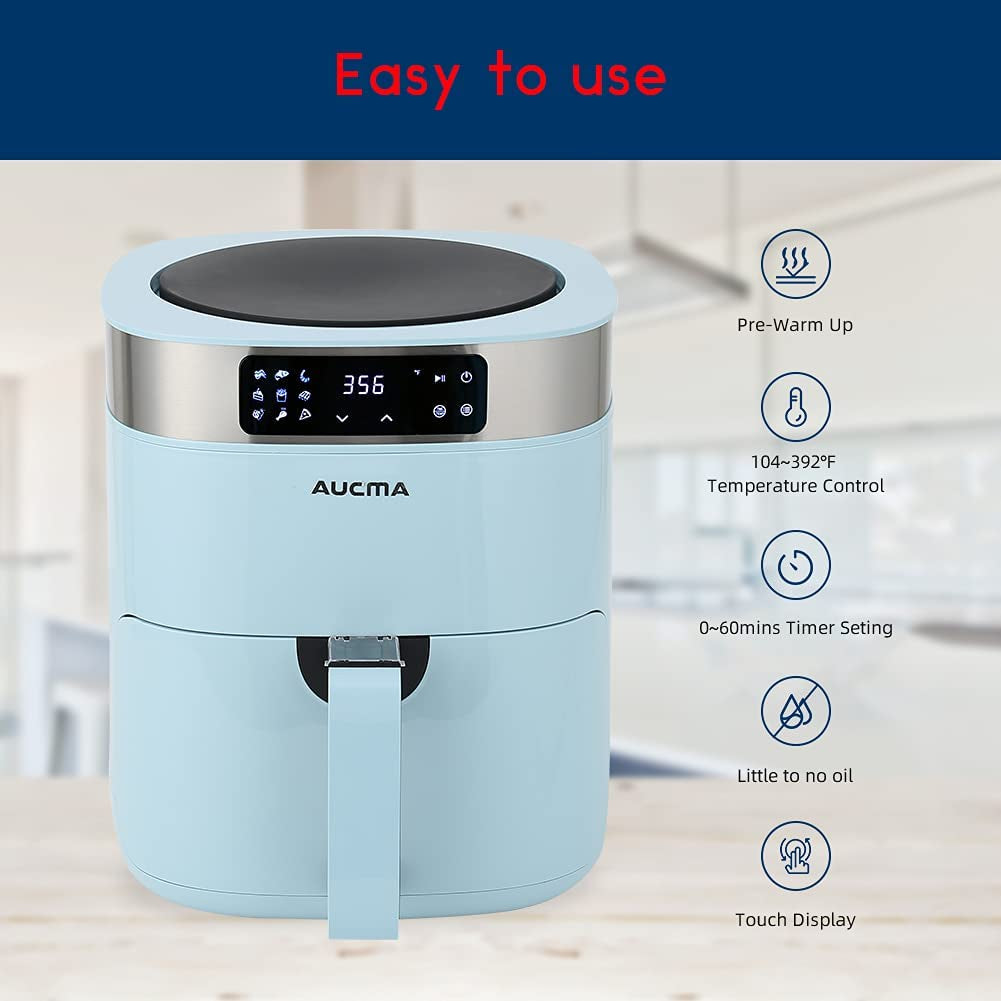 Air Fryer, 5.8QT Hot Air Fryers Oven, XL Electric Air Fryers Oven Cooker with 9 Cooking Preset, Digital Touch Screen Preheat & Nonstick Basket (Blue)