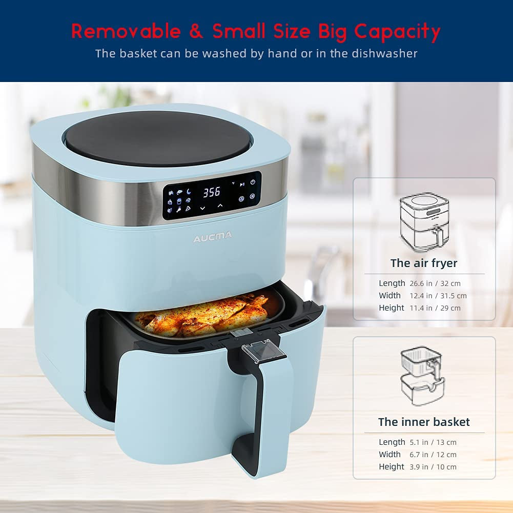 Air Fryer, 5.8QT Hot Air Fryers Oven, XL Electric Air Fryers Oven Cooker with 9 Cooking Preset, Digital Touch Screen Preheat & Nonstick Basket (Blue)