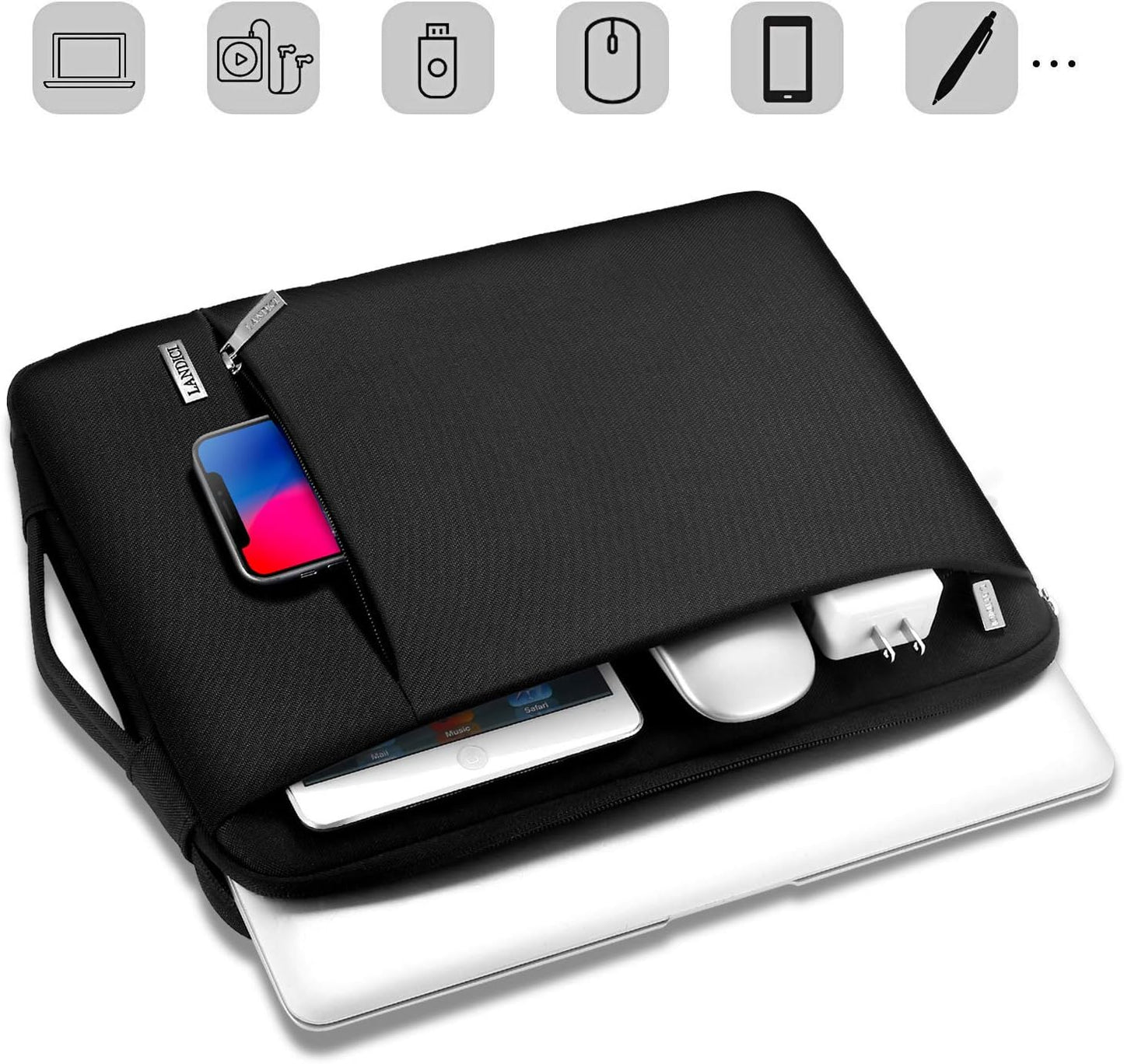 Laptop Sleeve 12-12.9 Inch for Surface Pro 7 8/Laptop Go, Lenovo Acer HP Samsung Chromebook 11.6, Macbook Air 11, Slim Tablet Case Bag for Ipad Pro 12.9 2021-Black