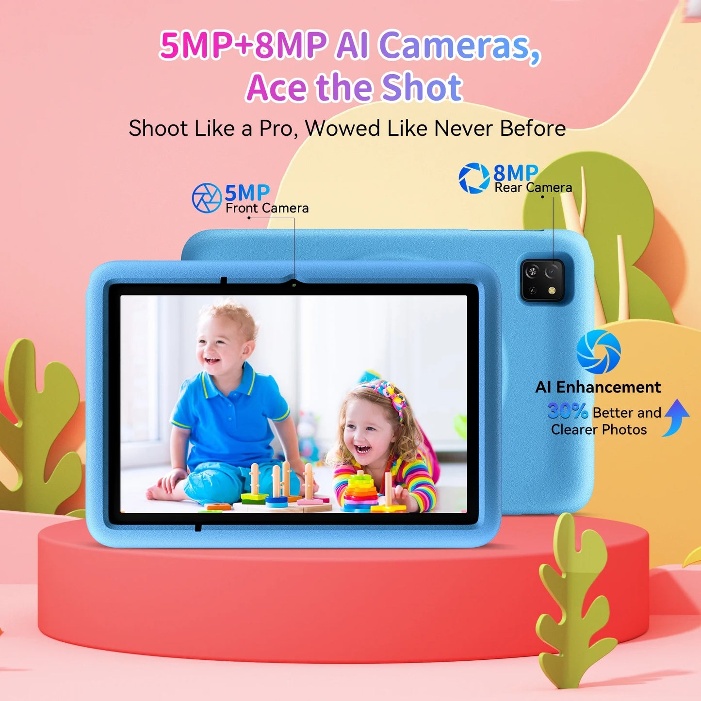10" Kids Tablet 6GB+64GB Parental Controls Android Tablets Wifi 6 Kid-Proof Case, Tab 30 Kids,Pink