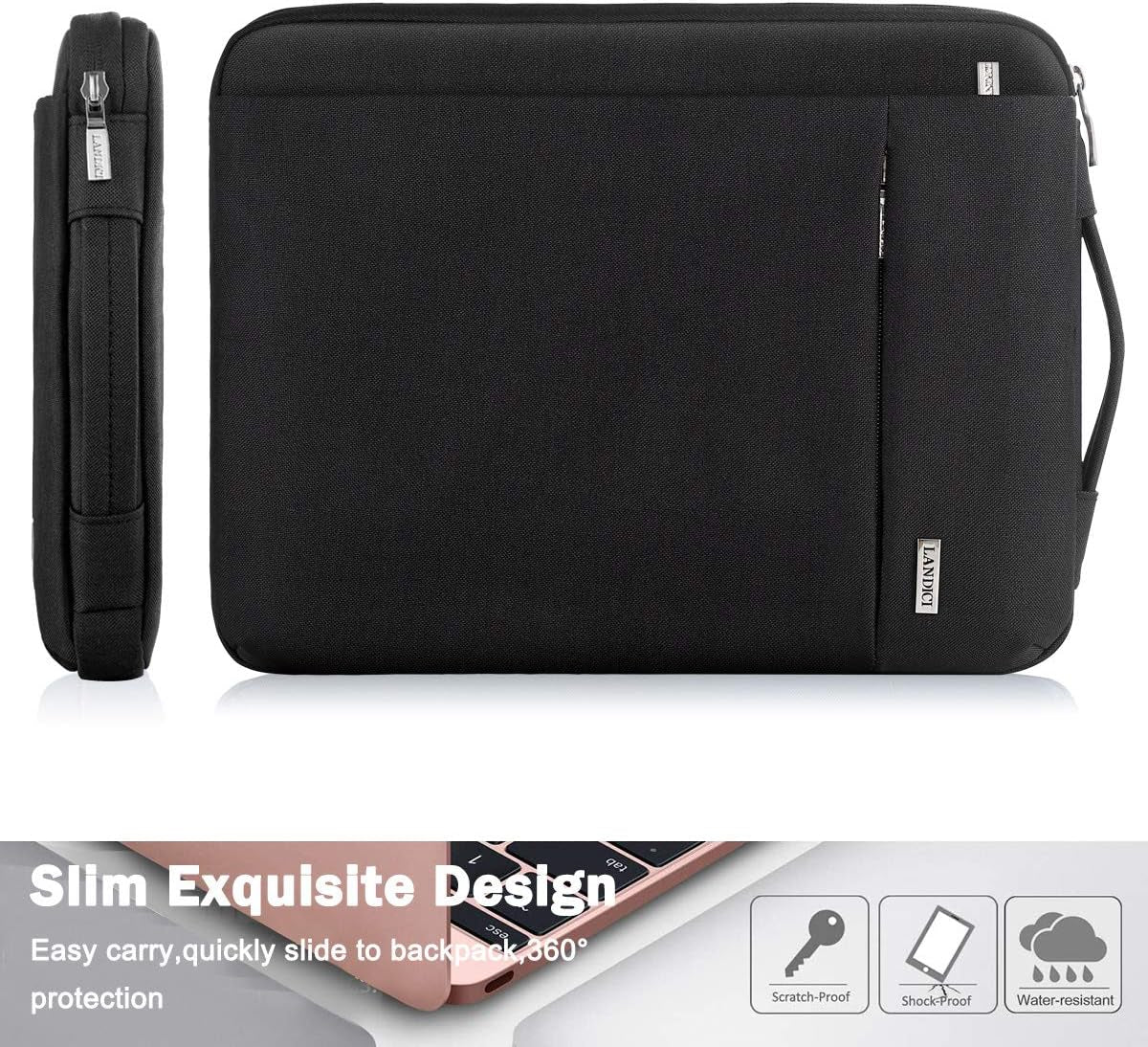 Laptop Sleeve 12-12.9 Inch for Surface Pro 7 8/Laptop Go, Lenovo Acer HP Samsung Chromebook 11.6, Macbook Air 11, Slim Tablet Case Bag for Ipad Pro 12.9 2021-Black