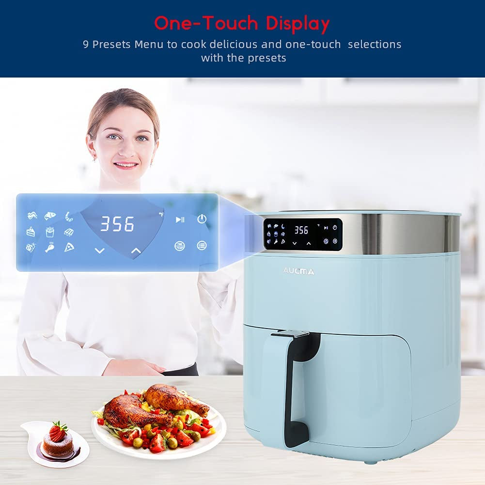 Air Fryer, 5.8QT Hot Air Fryers Oven, XL Electric Air Fryers Oven Cooker with 9 Cooking Preset, Digital Touch Screen Preheat & Nonstick Basket (Blue)