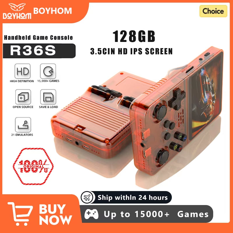 128G Open Source Video Game Console Linux System 3.5 Inch IPS Screen Orange Portable Pocket Video Player 64GG Best Games