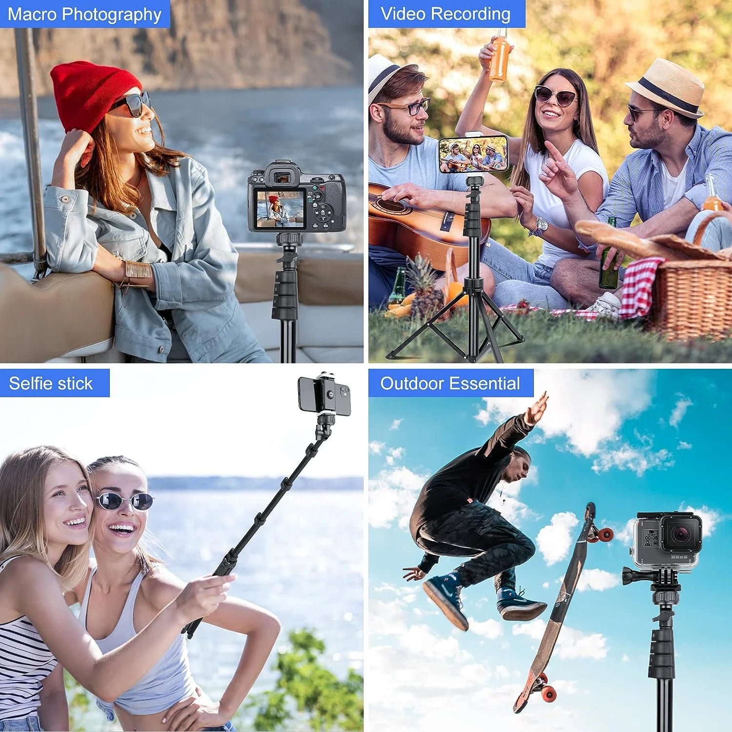 All in One 60" Video Tripod with Wireless Remote 360°, Black