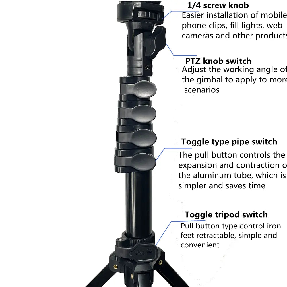 All in One 60" Video Tripod with Wireless Remote 360°, Black