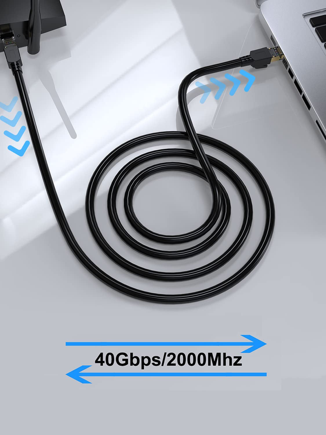 Cat 8 Ethernet Cable 3 Ft Shielded, Indoor&Outdoor, Heavy Duty High Speed Direct Burial 26AWG Cat8 Network Wire, 40Gbps 2000Mhz SFTP Patch Cord, in Wall&Weatherproof RJ45 Cable for Router/Modem/Xbox