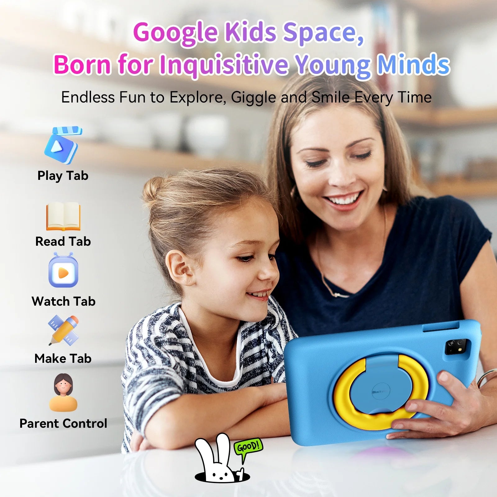10" Kids Tablet 6GB+64GB Parental Controls Android Tablets Wifi 6 Kid-Proof Case, Tab 30 Kids,Pink
